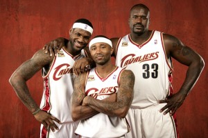 Shaquille O'Neal (right) has retired to the broadcast booth, but Mo Williams (center) and LeBron James are as strong as ever on the court.