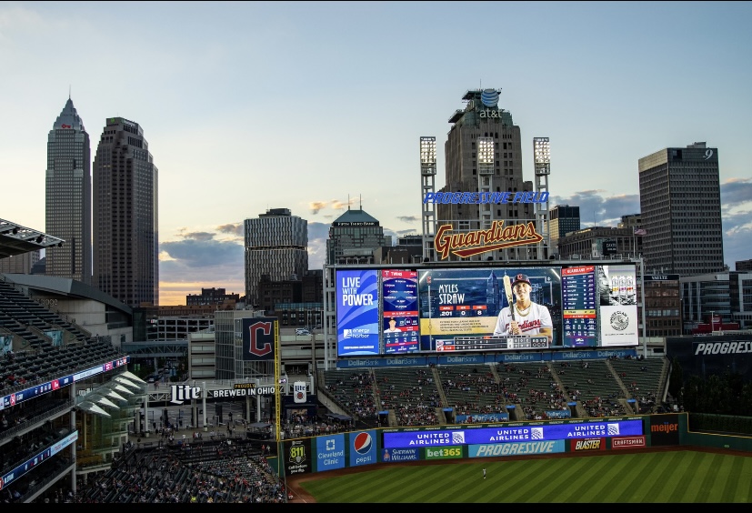 Toronto Blue Jays fans get in the spirit before the first inning of game 1  of the American League Championship Series at Progressive Field in  Cleveland, Ohio on October 14, 2016. Photo