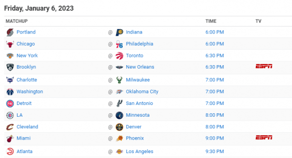 NBA schedule
