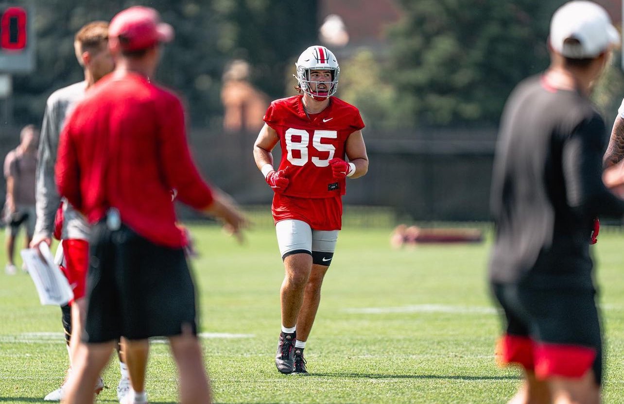 Aug 3, 2023; Columbus, OH, USA; Bennett Christian during the first football practice of the 2023 season at the Woody Hayes Athletic Center. Mandatory Credit: Doral Chenoweth-The Columbus Dispatch. © Doral Chenoweth / USA TODAY NETWORK (Wisconsin Badgers)